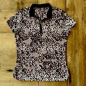 Tail Navy and Orange Leopard Print Golf Shirt, Size Small